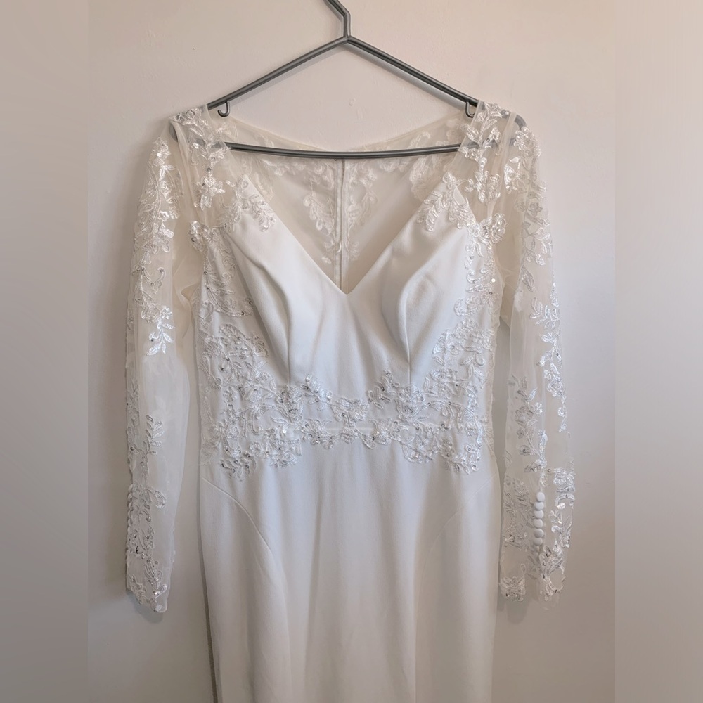 Azazie MISTIE Diamond White Mermaid V-Neck Sequins Crepe wedding Dress - Picture 9 of 12